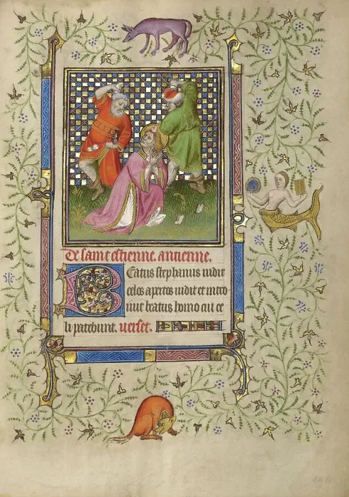 Framed Print : The Stoning of Saint Stephen; Book of Hours, about 1410. Creator: Unknown Framed Print : The Stoning of Saint Stephen; Book of Hours, about 1410. Creator: Unknown