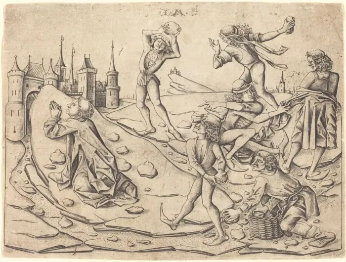 Framed Print : The Stoning of Saint Stephen, c. 1470. Creator: Israhel van Meckenem Framed Print : The Stoning of Saint Stephen, c. 1470. Creator: Israhel van Meckenem