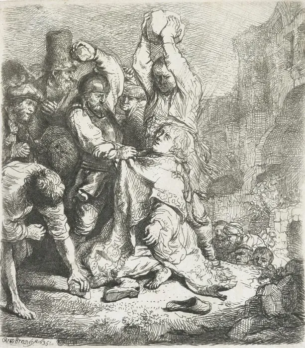 Framed Print : The stoning of St Stephen, 1635, Netherlands. Creator: Rembrandt Harmensz van Rijn Framed Print : The stoning of St Stephen, 1635, Netherlands. Creator: Rembrandt Harmensz van Rijn