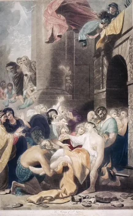 Framed Print : The stoning of St Stephen, 1801. Artist: Valentine Green Framed Print : The stoning of St Stephen, 1801. Artist: Valentine Green