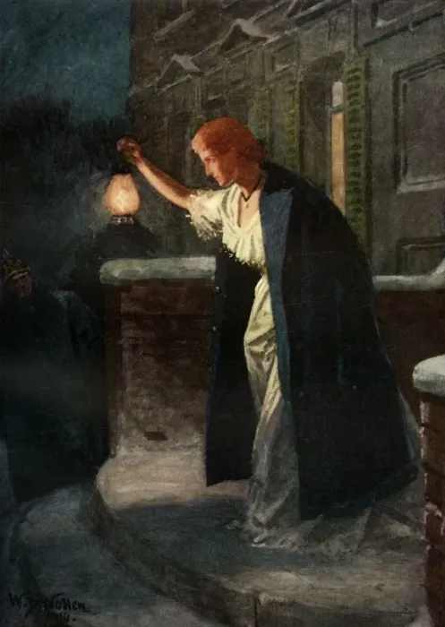 Framed Print : She stood and swung the lantern slowly from side to side, 1914. Creator: William Barnes Wollen Framed Print : She stood and swung the lantern slowly from side to side, 1914. Creator: William Barnes Wollen