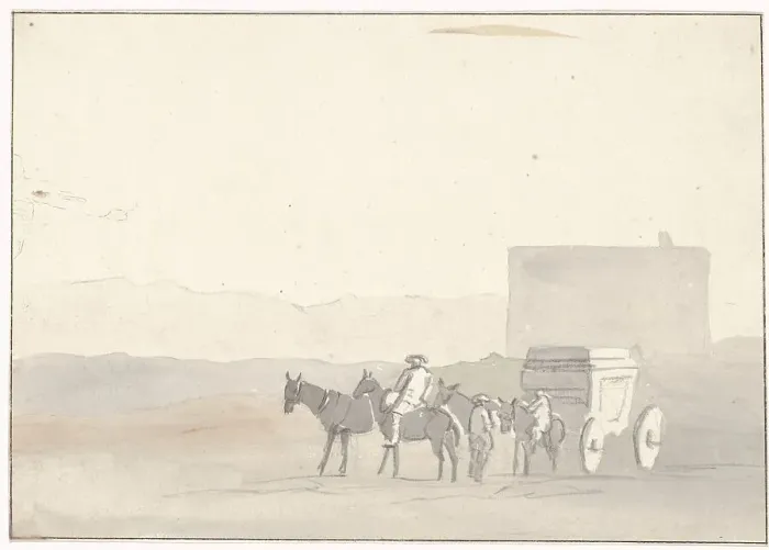 Framed Print : Stop on the road before arrival in Terracina, 1778. Creator: Louis Ducros Framed Print : Stop on the road before arrival in Terracina, 1778. Creator: Louis Ducros