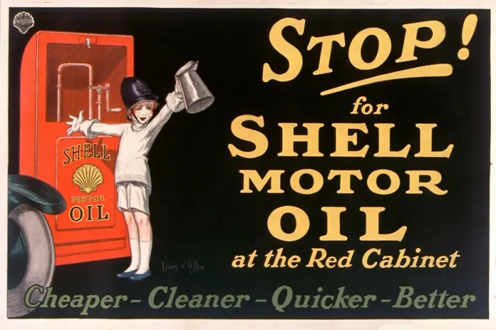 Framed Print : Stop! for Shell motor oil at the Red Cabinet, 1926. Creator: D Ylen, Jean (1886-1938) Framed Print : Stop! for Shell motor oil at the Red Cabinet, 1926. Creator: D Ylen, Jean (1886-1938)