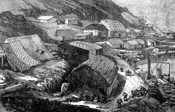 Framed Print : Store sheds and condensing tanks, 1871. Creator: Unknown Framed Print : Store sheds and condensing tanks, 1871. Creator: Unknown