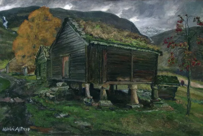 Framed Print : Storehouse in Jolster, painted before 1905. Creator: Nikolai Johannes Astrup Framed Print : Storehouse in Jolster, painted before 1905. Creator: Nikolai Johannes Astrup