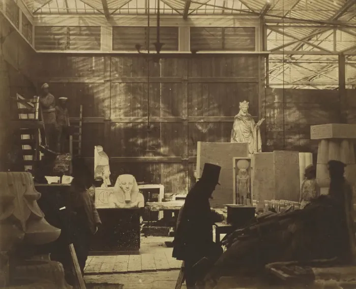 Framed Print : [Storeroom with Artisans and Plaster Casts, Crystal Palace], 1852