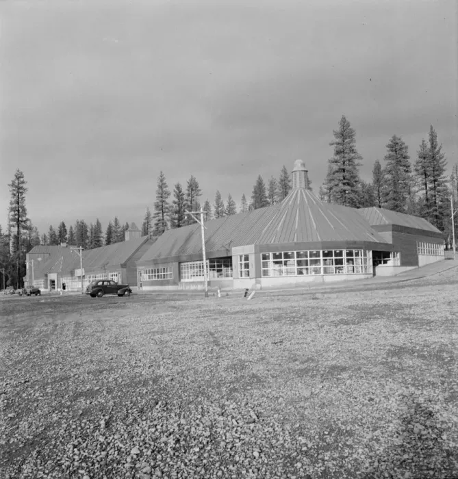 Framed Print : Stores and community center in model lumber company town, Gilchrist, Oregon, 1939. Creator: Dorothea Lange Framed Print : Stores and community center in model lumber company town, Gilchrist, Oregon, 1939. Creator: Dorothea Lange