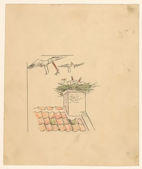 Framed Print : Stork nest on a chimney, c.1880-c.1910. Creator: Anon Framed Print : Stork nest on a chimney, c.1880-c.1910. Creator: Anon