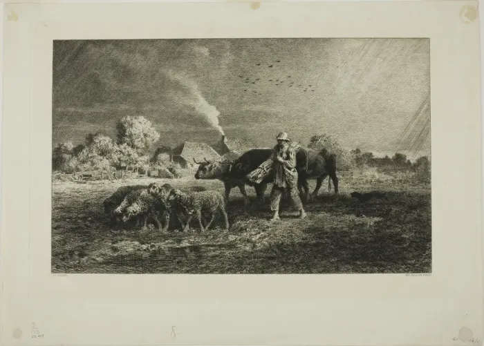 Framed Print : The Storm, 1866. Creator: Charles Emile Jacque Framed Print : The Storm, 1866. Creator: Charles Emile Jacque
