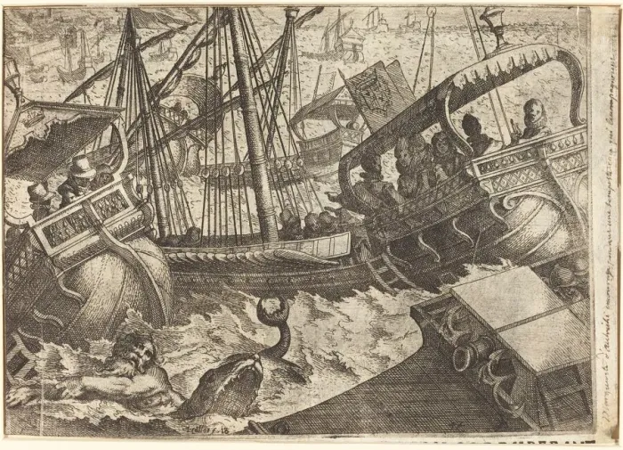 Framed Print : Storm off the Coast of Barcelona [recto], 1612. Creator: Jacques Callot