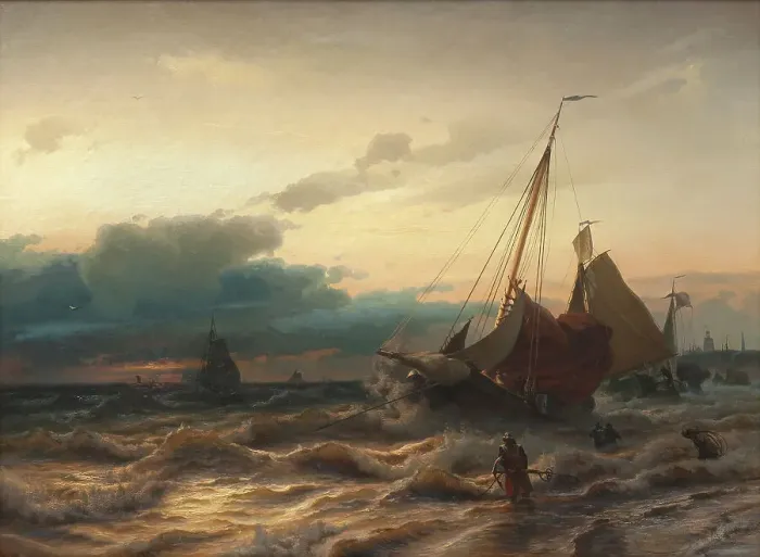 Framed Print : Storm off the Dutch Coast. Scene from Scheveningen, 1865. Creator: Albert Berg Framed Print : Storm off the Dutch Coast. Scene from Scheveningen, 1865. Creator: Albert Berg