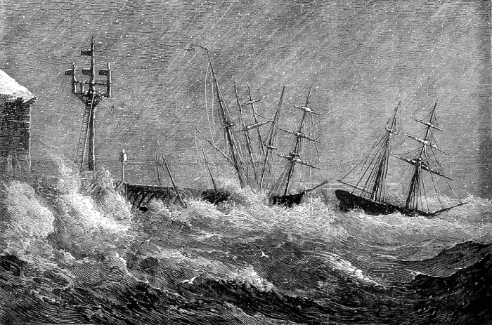 Framed Print : The Storm at Ryde, Tuesday, January 18: damage to the railway pier, 1881. Creator: Unknown Framed Print : The Storm at Ryde, Tuesday, January 18: damage to the railway pier, 1881. Creator: Unknown