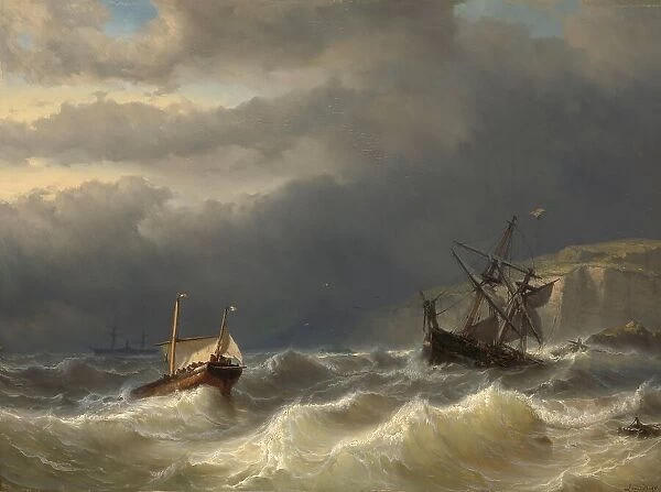 Storm in the Strait of Dover, 1819-1866. Creator: Johan Hendrick Louis Meijer