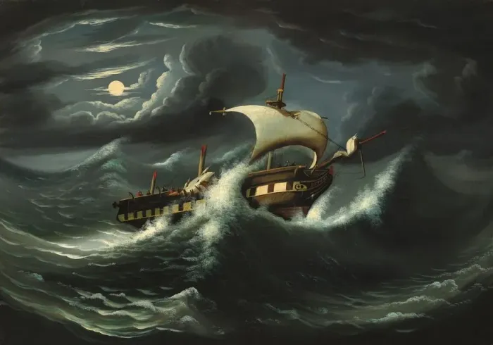 Framed Print : Storm-Tossed Frigate, mid 19th century. Creator: Thomas Chambers Framed Print : Storm-Tossed Frigate, mid 19th century. Creator: Thomas Chambers