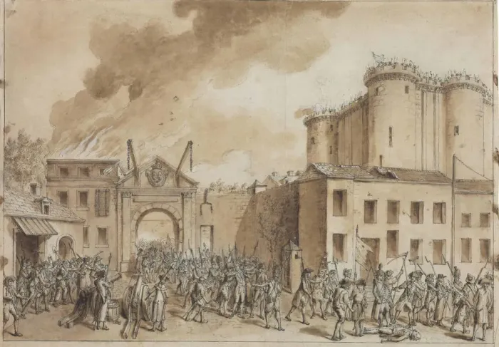 Framed Print : The Storming of the Bastille on 14 July 1789. Creator: Desrais, Claude Louis (1746-1816) Framed Print : The Storming of the Bastille on 14 July 1789. Creator: Desrais, Claude Louis (1746-1816)