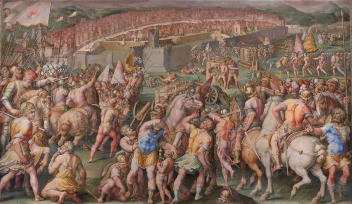 Framed Print : The storming of the fortress of Stampace in Pisa, 1568-1571. Artist: Vasari, Giorgio (1511-1574) Framed Print : The storming of the fortress of Stampace in Pisa, 1568-1571. Artist: Vasari, Giorgio (1511-1574)