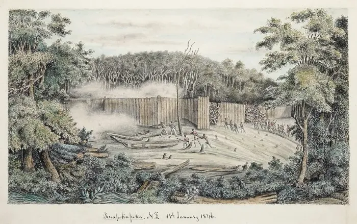 Framed Print : Storming of the Pa at Ruapekapeka, 11th January 1846, 1846. Creator: John Radcliffe Hayes Williams Framed Print : Storming of the Pa at Ruapekapeka, 11th January 1846, 1846. Creator: John Radcliffe Hayes Williams