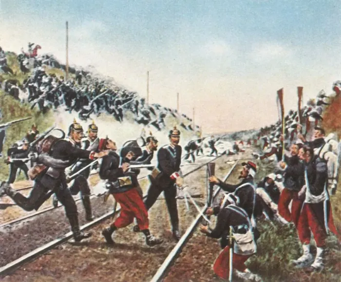 Framed Print : Storming of the railway embankment at Nuits by the Badeners, 18 December 1870, (1936) Framed Print : Storming of the railway embankment at Nuits by the Badeners, 18 December 1870, (1936)