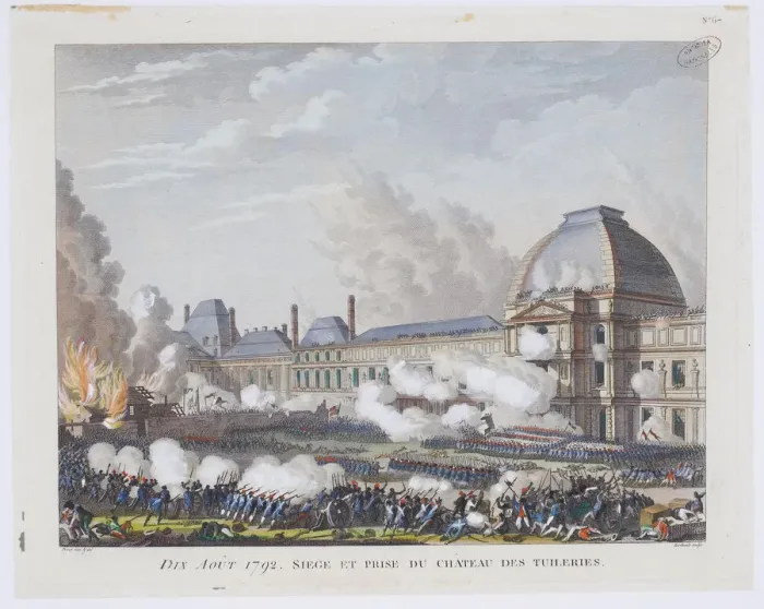 Framed Print : The storming the Tuileries Palace on 10 August 1792, c. 1800. Artist: Berthault, Pierre Gabriel (1748-1819) Framed Print : The storming the Tuileries Palace on 10 August 1792, c. 1800. Artist: Berthault, Pierre Gabriel (1748-1819)