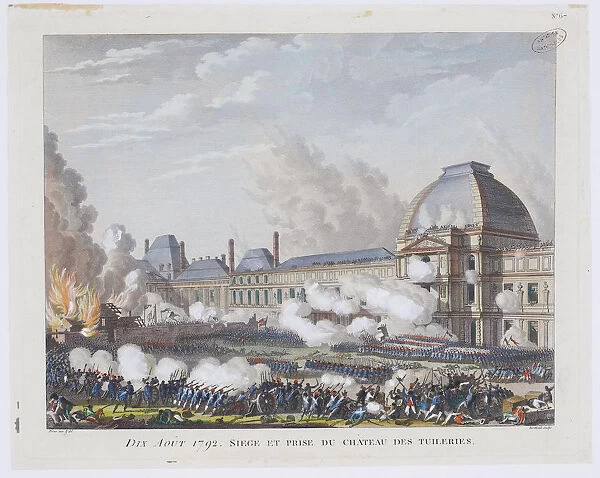 The storming the Tuileries Palace on 10 August 1792, c. 1800. Artist: Berthault, Pierre Gabriel (1748-1819)