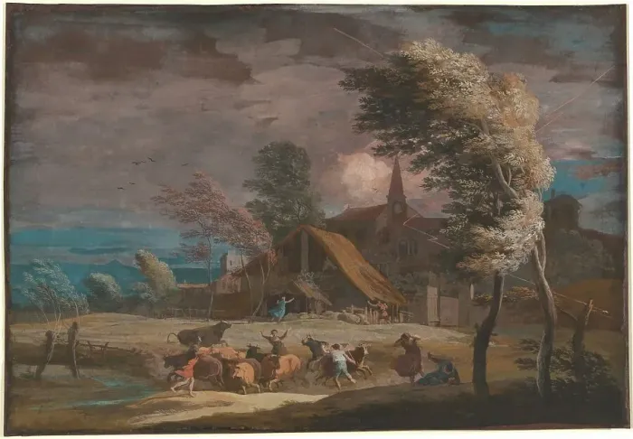 Framed Print : A Stormy Landscape, c. 1725. Creator: Marco Ricci Framed Print : A Stormy Landscape, c. 1725. Creator: Marco Ricci