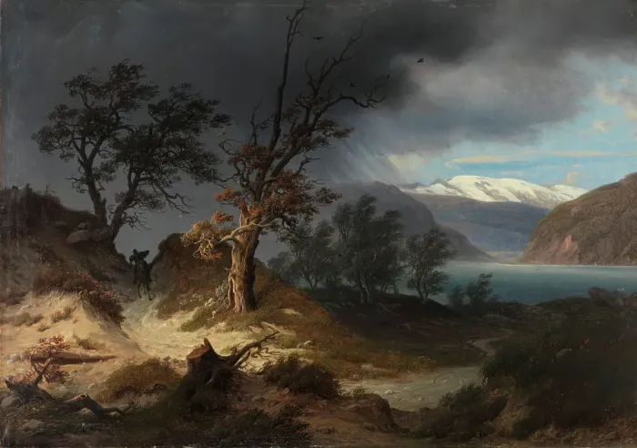 Framed Print : Stormy Landscape with a Rider, 1835. Creator: Thomas Fearnley Framed Print : Stormy Landscape with a Rider, 1835. Creator: Thomas Fearnley