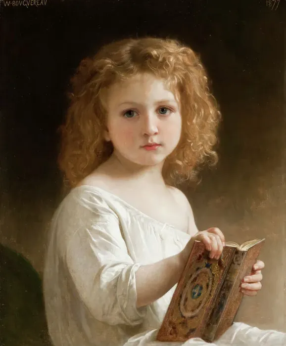 Framed Print : The Story Book, 1877. Creator: William-Adolphe Bouguereau Framed Print : The Story Book, 1877. Creator: William-Adolphe Bouguereau