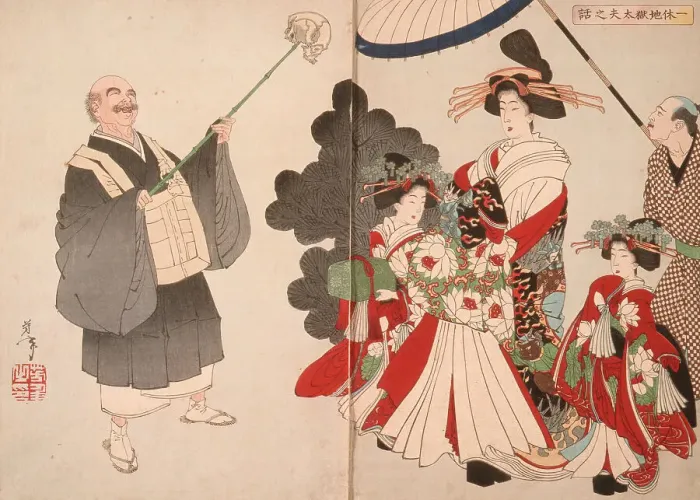 Framed Print : The Story of the Courtesan Jigokudayu and Priest Ikkyu, 1886. Creator: Tsukioka Yoshitoshi Framed Print : The Story of the Courtesan Jigokudayu and Priest Ikkyu, 1886. Creator: Tsukioka Yoshitoshi