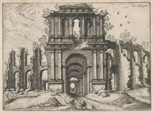 Two Story Entrance Flanked by Coupled Pilasters, from the series Roman Ruins and Buildings... 1562. Creators: Johannes van Doetecum I, Lucas van Doetecum