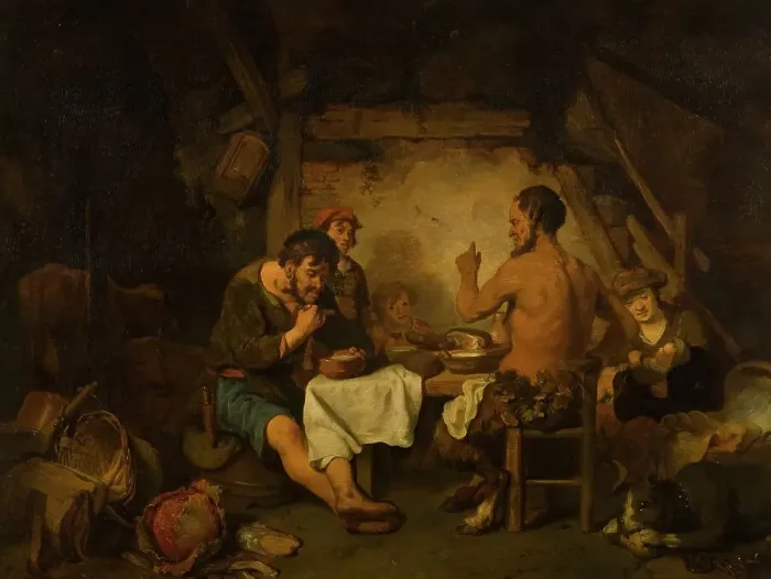Framed Print : The Story of the Farmer and the Satyr from Aisopus Fables, mid-17th century. Creator: Gerbrand van den Eeckhout Framed Print : The Story of the Farmer and the Satyr from Aisopus Fables, mid-17th century. Creator: Gerbrand van den Eeckhout