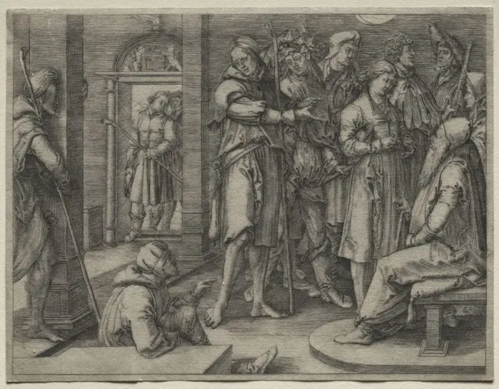 Framed Print : The Story of Joseph: Joseph Interprets his Dream to Jacob, 1512. Creator: Lucas van Leyden (Dutch Framed Print : The Story of Joseph: Joseph Interprets his Dream to Jacob, 1512. Creator: Lucas van Leyden (Dutch