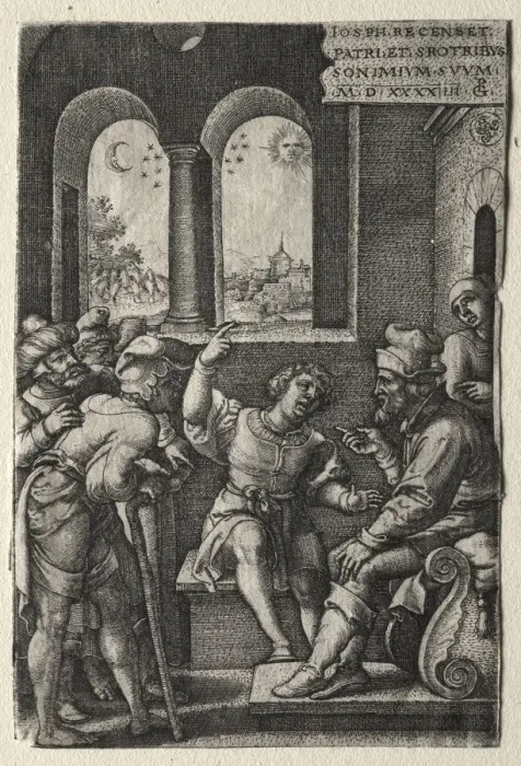 Framed Print : The Story of Joseph: Joseph Recounting his Dreams to his Father, 1544. Creator: Georg Pencz Framed Print : The Story of Joseph: Joseph Recounting his Dreams to his Father, 1544. Creator: Georg Pencz