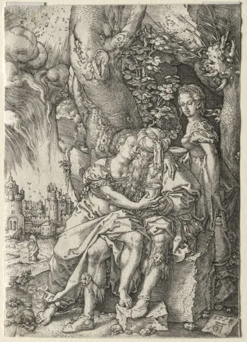 Framed Print : The Story of Lot: Lot with His Daughters, 1555. Creator: Heinrich Aldegrever (German Framed Print : The Story of Lot: Lot with His Daughters, 1555. Creator: Heinrich Aldegrever (German