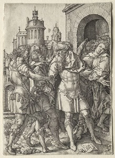 The Story of Lot: Lot Prevents the Sodomites from Violence, 1555. Creator: Heinrich Aldegrever