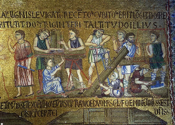 Story of Noah: The building of the Ark (Detail of Interior Mosaics in the St. Marks Basilica), 11th century. Artist: Byzantine Master
