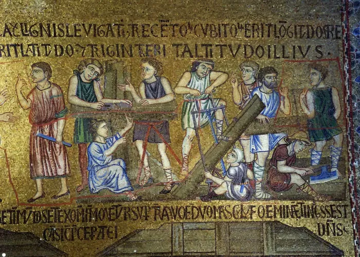 Framed Print : Story of Noah: The building of the Ark (Detail of Interior Mosaics in the St. Marks Basilica), 11th century. Artist: Byzantine Master Framed Print : Story of Noah: The building of the Ark (Detail of Interior Mosaics in the St. Marks Basilica), 11th century. Artist: Byzantine Master