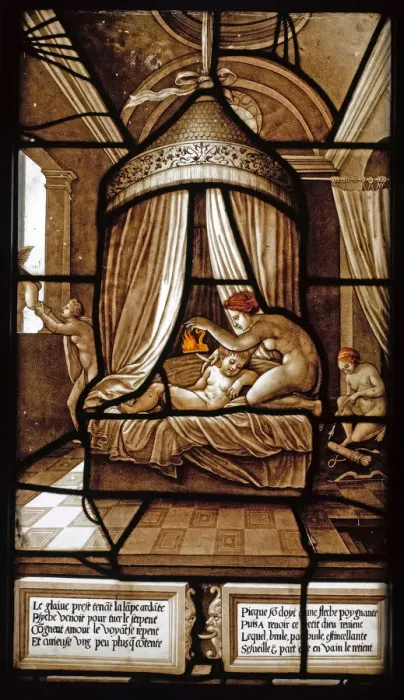Framed Print : The Story of Psyche (Stained glass window), 1441-1444. Artist: French master Framed Print : The Story of Psyche (Stained glass window), 1441-1444. Artist: French master