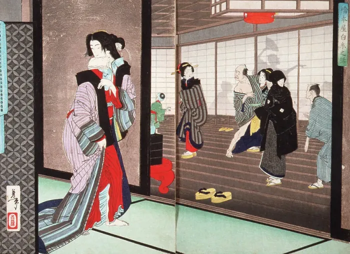 Framed Print : The Story of Shiraito, a Courtesan of the Hashimoto House, 1886. Creator: Tsukioka Yoshitoshi Framed Print : The Story of Shiraito, a Courtesan of the Hashimoto House, 1886. Creator: Tsukioka Yoshitoshi