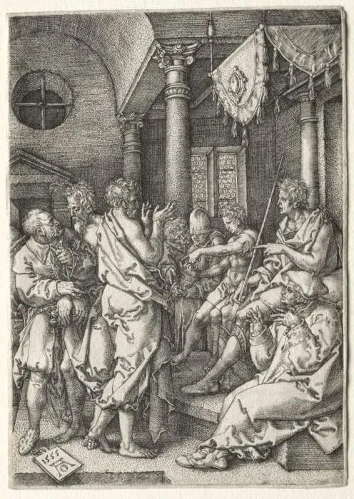Framed Print : The Story of Susanna: Daniel Cross-Examining the Elders. Creator: Heinrich Aldegrever (German Framed Print : The Story of Susanna: Daniel Cross-Examining the Elders. Creator: Heinrich Aldegrever (German