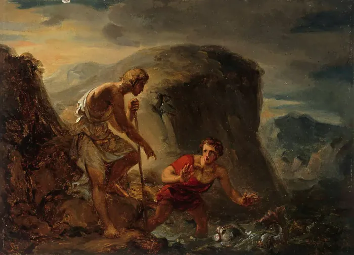 Framed Print : The story of Tobias, Tobias and the angel catching a fish, 1820-1823. Creator: Alexander Lauréus Framed Print : The story of Tobias, Tobias and the angel catching a fish, 1820-1823. Creator: Alexander Lauréus