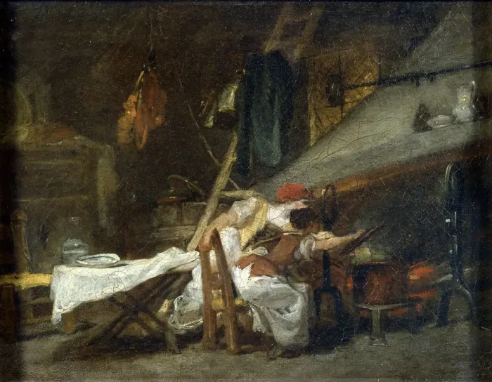 Framed Print : At the Stove, 18th or early 19th century. Artist: Jean-Honore Fragonard Framed Print : At the Stove, 18th or early 19th century. Artist: Jean-Honore Fragonard