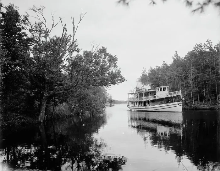 Framed Print : Str. Clearwater entering Third Lake, Fulton Chain, Adirondack Mountains, c1903. Creator: Unknown Framed Print : Str. Clearwater entering Third Lake, Fulton Chain, Adirondack Mountains, c1903. Creator: Unknown