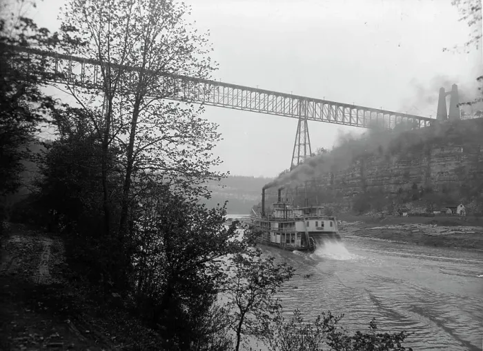 Framed Print : Str. Falls City passing High Bridge, Ky. c1907. Creator: Unknown Framed Print : Str. Falls City passing High Bridge, Ky. c1907. Creator: Unknown