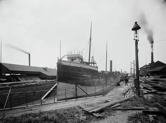 Framed Print : Str. John Craig in dry dock, Detroit, between 1900 and 1905. Creator: Unknown Framed Print : Str. John Craig in dry dock, Detroit, between 1900 and 1905. Creator: Unknown