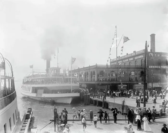 Framed Print : Str. Promise at ferry dock, Detroit, Mich. between 1900 and 1910. Creator: Unknown Framed Print : Str. Promise at ferry dock, Detroit, Mich. between 1900 and 1910. Creator: Unknown