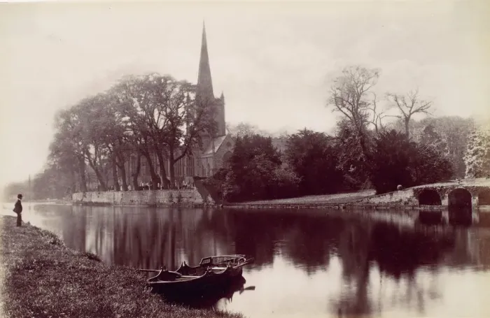 Framed Print : Stradford-on-Avon Church, from the Avon, 1870s. Creator: Francis Bedford Framed Print : Stradford-on-Avon Church, from the Avon, 1870s. Creator: Francis Bedford