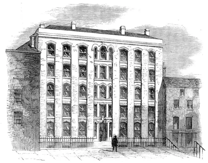 Framed Print : The Strand Buildings (Model Lodging-House) to be erected in Eagle-Court, 1857. Creator: Unknown. The Strand Buildings (Model Lodging-House) to be erected in Eagle-Court, 1857. Creator: Unknown Framed Print : The Strand Buildings (Model Lodging-House) to be erected in Eagle-Court, 1857. Creator: Unknown. The Strand Buildings (Model Lodging-House) to be erected in Eagle-Court, 1857. Creator: Unknown