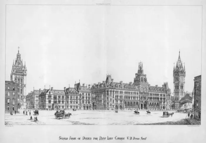 Framed Print : Strand front of design for new law courts, 1867. Artist: E Wimbridge Framed Print : Strand front of design for new law courts, 1867. Artist: E Wimbridge