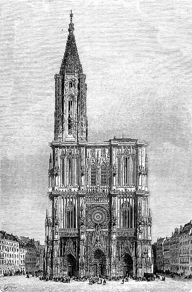 Strasburg Cathedral-Western Facade, Towers, and Spire; From Alsace to the Hartz, 1975. Creator: Unknown