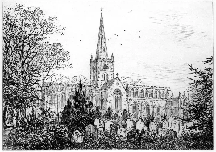 Framed Print : Stratford church as seen from the north, Stratford-upon-Avon, Warwickshire, 1885. Artist: Edward Hull Framed Print : Stratford church as seen from the north, Stratford-upon-Avon, Warwickshire, 1885. Artist: Edward Hull